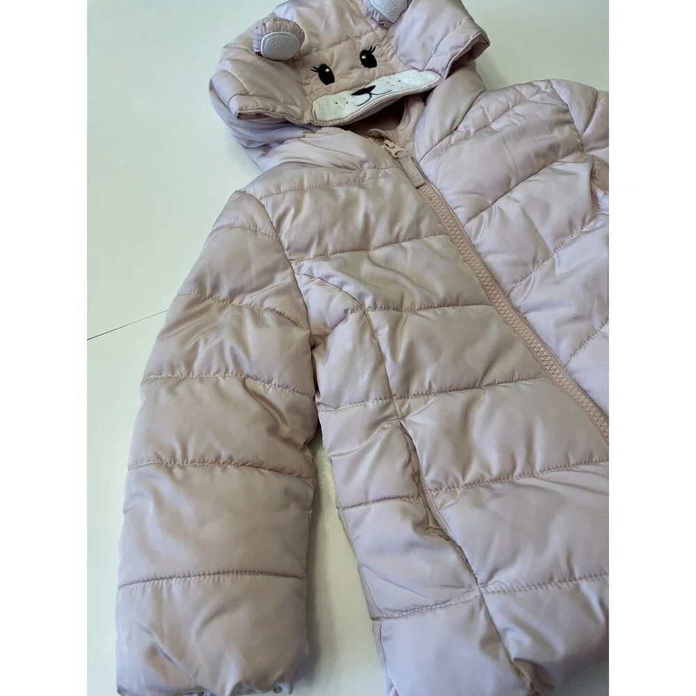 The Children’s Place Girls Pink Bear Puffer Jacket Size 3T Toddler